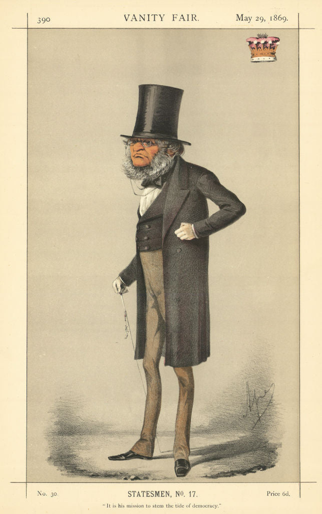 VANITY FAIR SPY CARTOON Earl of Derby 'It is his mission to stem the tide…' 1869